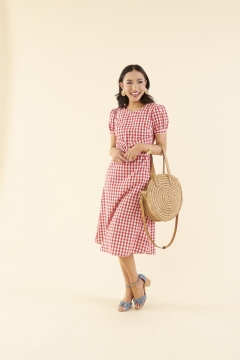 Knotted-Waist Gingham Dress